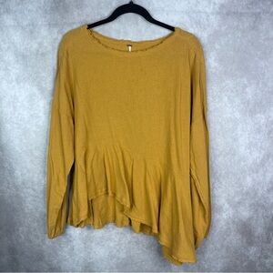 Free People Asymmetrical Peplum Gauze Textured Top In Mustard Yellow Women's L